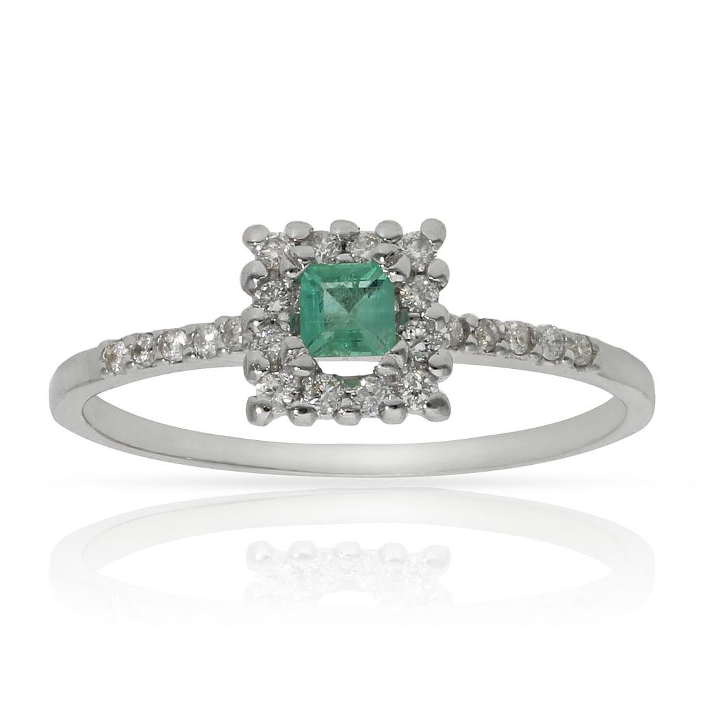 SORTIJA ORO BLANCO 18KL ESMERALDA + DIAMANTES