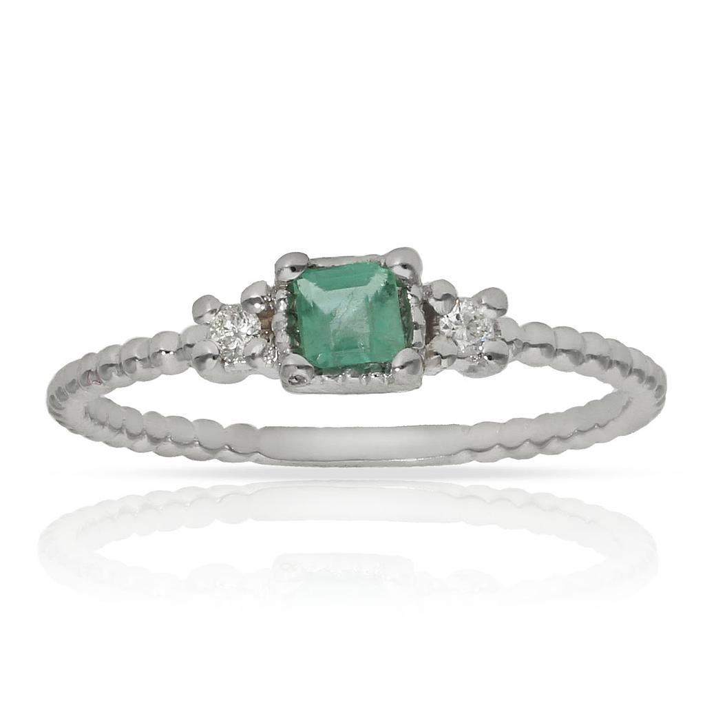 SORTIJA ORO BLANCO 18KL ESMERALDA + DIAMANTES