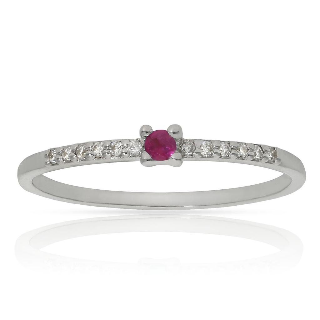 SORTIJA ORO BLANCO 18KL RUBI + DIAMANTES