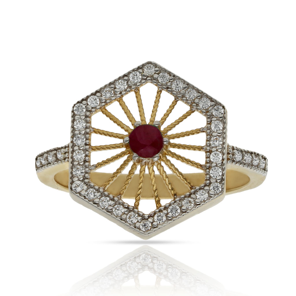 SORTIJA ORO 18KL RUBI FINO + CIRCONITAS