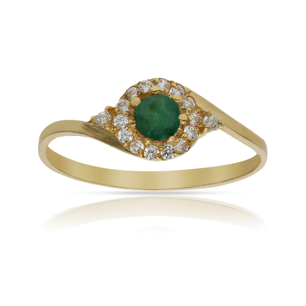 SORTIJA ORO 18KL ESMERALDA FINA + CIRCONITAS