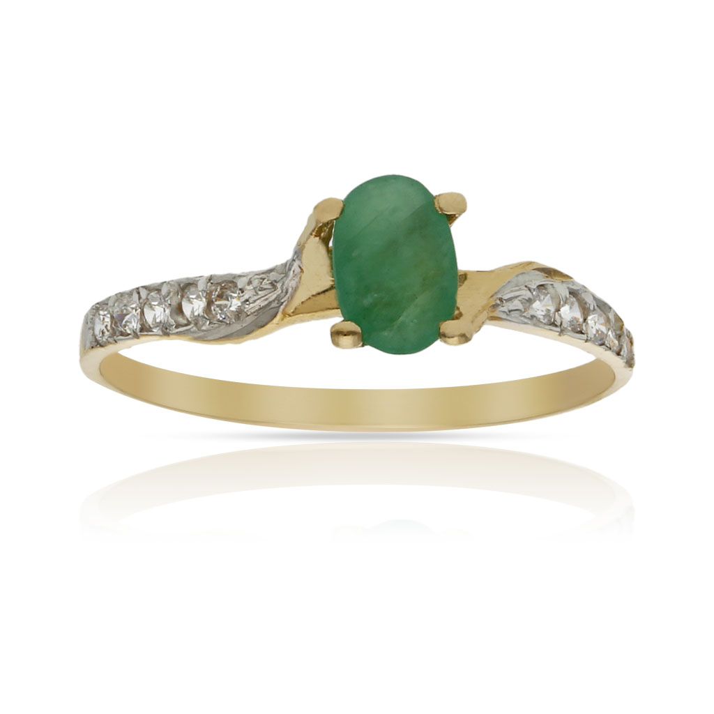 SORTIJA ORO 18KL ESMERALDA FINA + CIRCONITAS