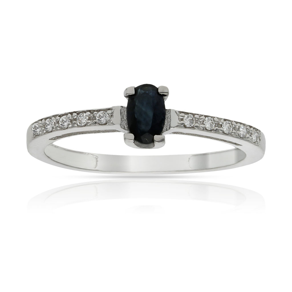 SORTIJA ORO BLANCO 18KL ZAFIRO FINO + CIRCONITAS