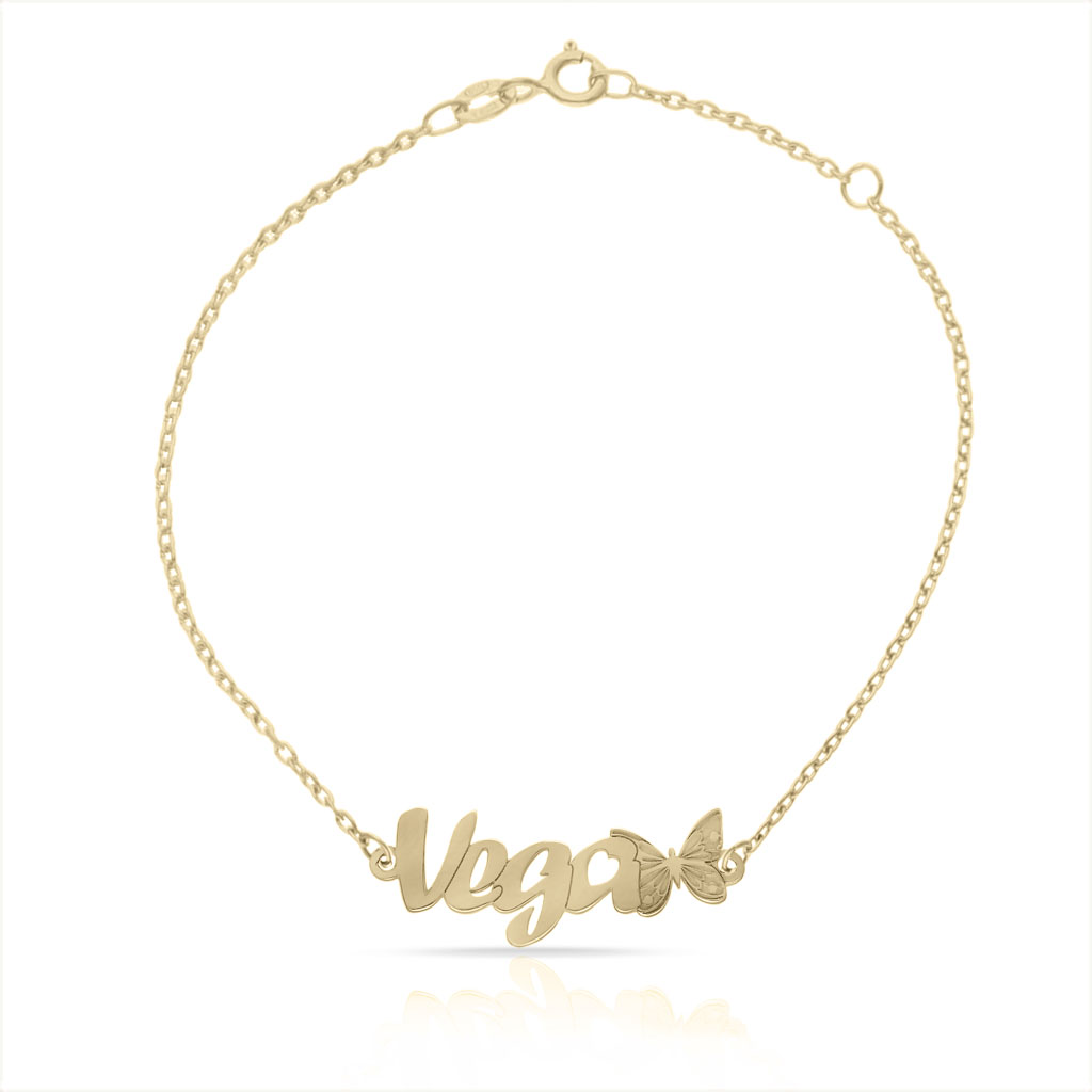 PULSERA ORO 18KL NOMBRE + MARIPOSA