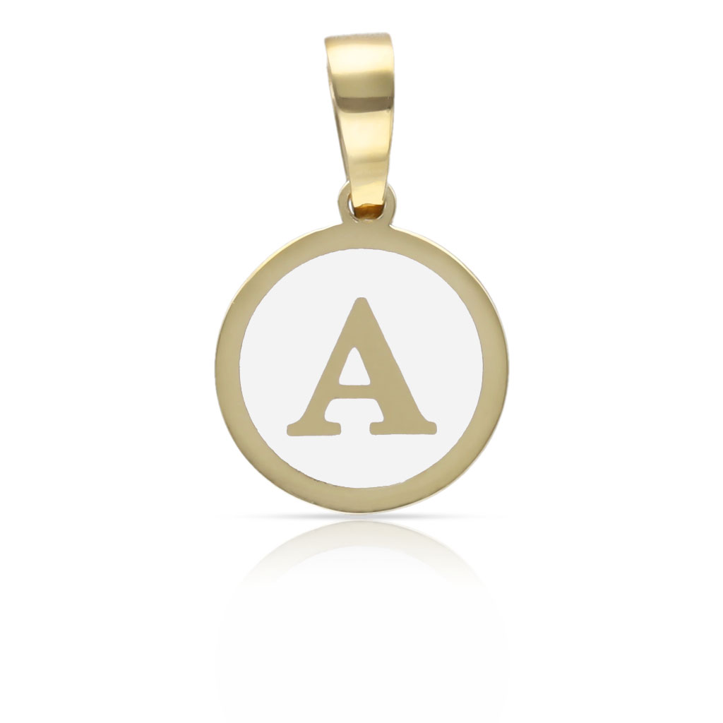 COLGANTE ORO 18KL LETRA ESMALTADA BLANCO - 12MM