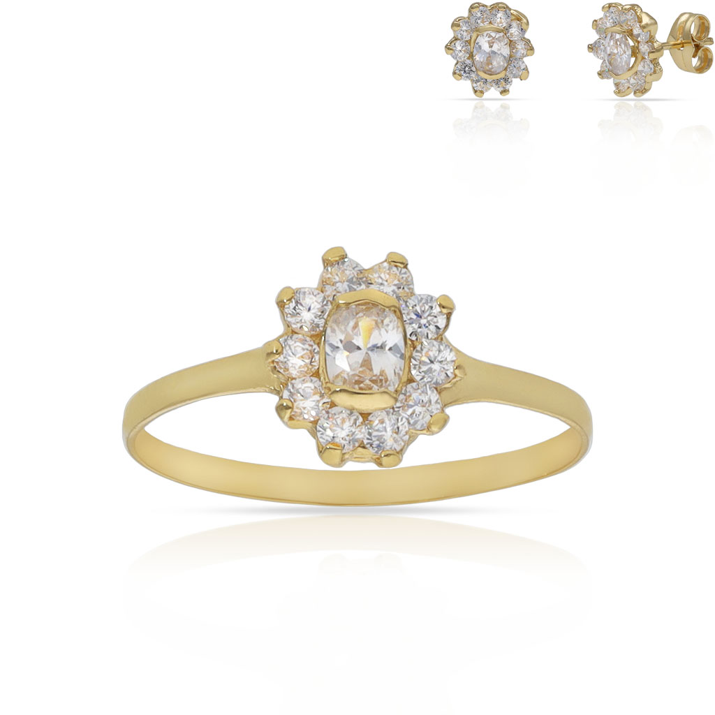 SORTIJA ORO 18KL ROSETON CIRCONITAS - 7x8MM