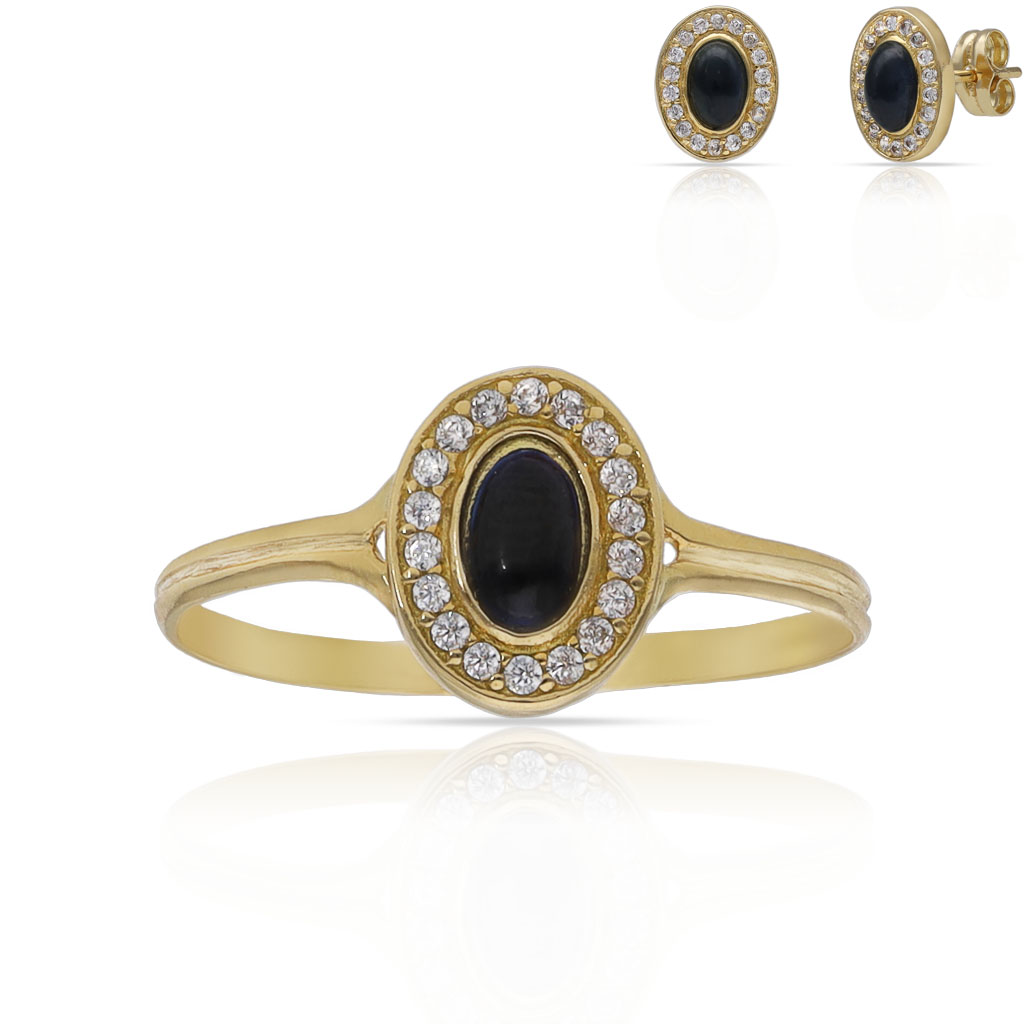 SORTIJA ORO 18KL PIEDRA AZUL + CIRCONITAS - 7x9MM