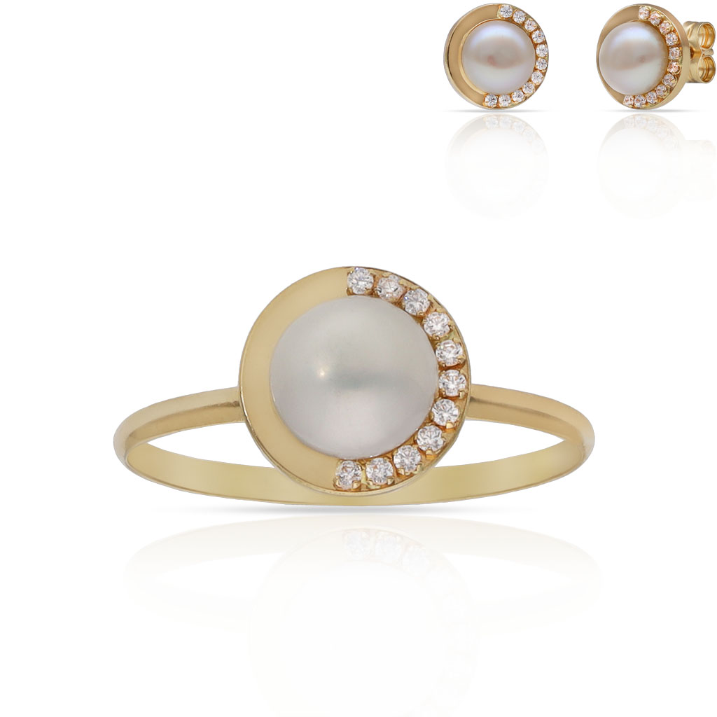 SORTIJA ORO 18KL PERLA CULTIVADA + CIRCONITAS - 9MM