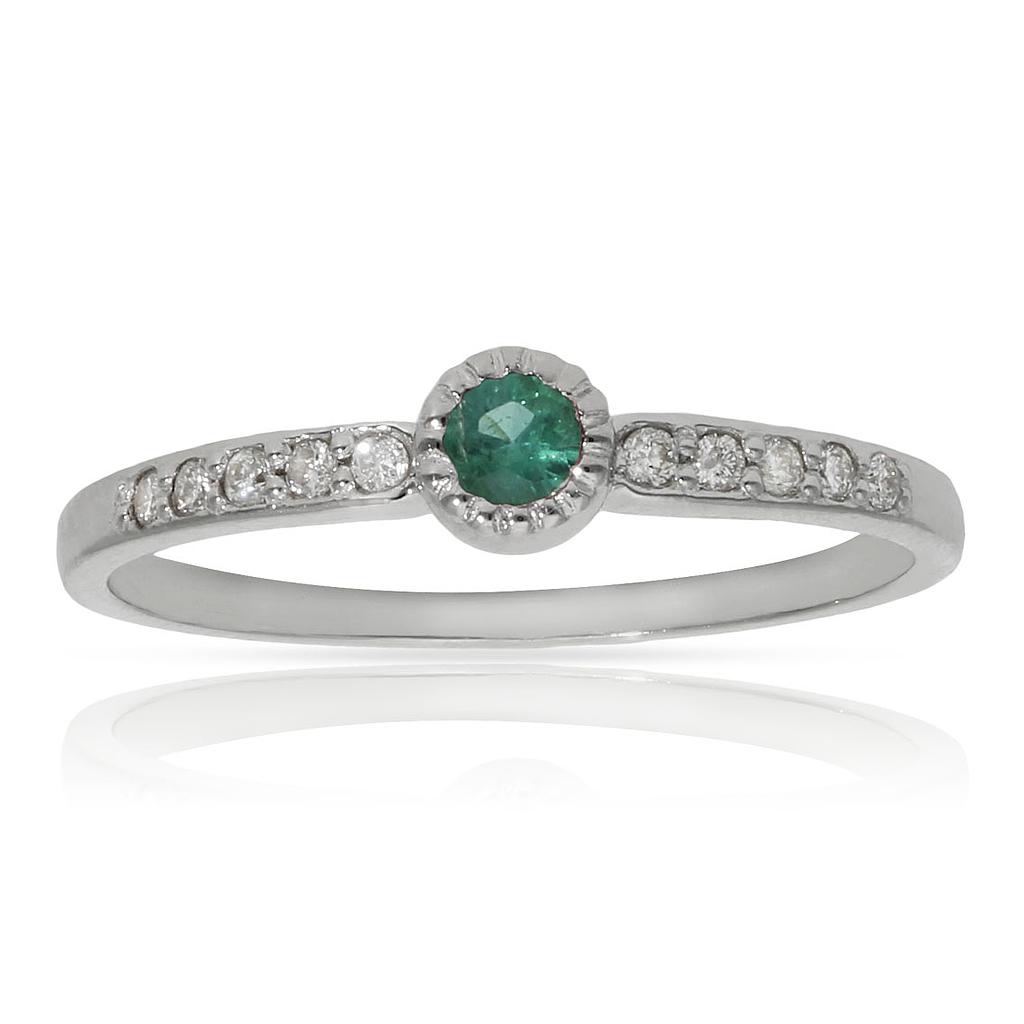 SORTIJA ORO BLANCO 18KL ESMERALDA + DIAMANTES - STOCK