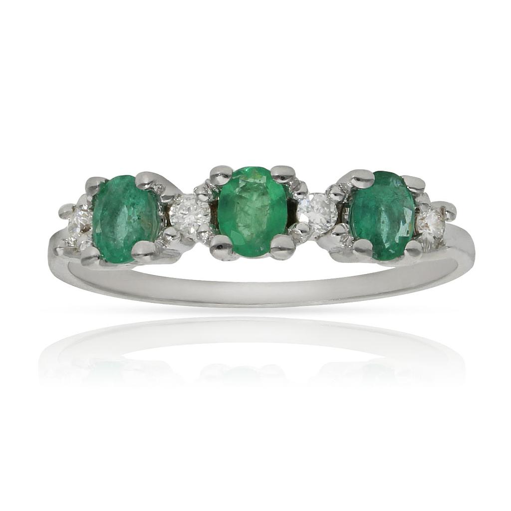 SORTIJA ORO BLANCO 18KL ESMERALDAS + DIAMANTES - STOCK