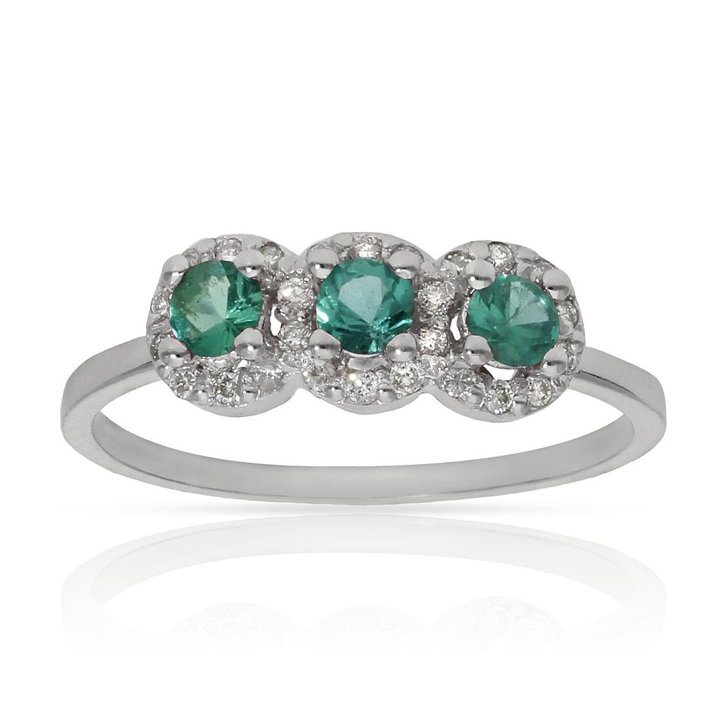 SORTIJA ORO BLANCO 18KL ESMERALDAS + DIAMANTES - STOCK