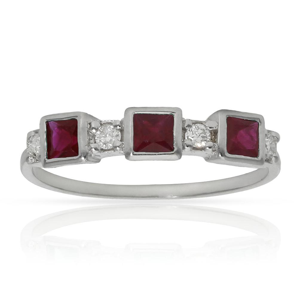 SORTIJA ORO BLANCO 18KL RUBIES + DIAMANTES - STOCK