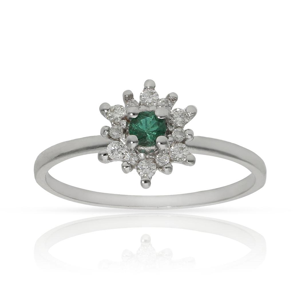 SORTIJA ORO BLANCO 18KL ESMERALDA + DIAMANTES - STOCK