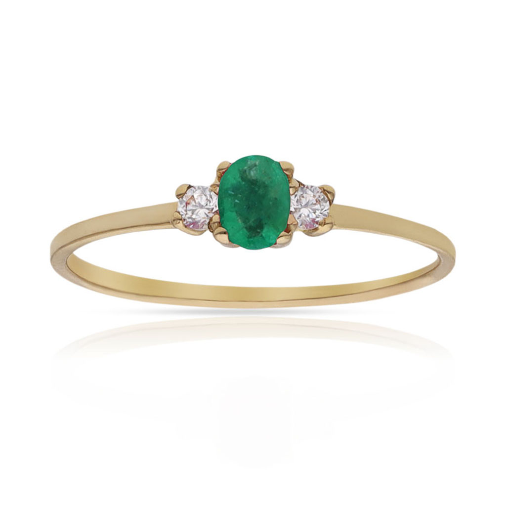 SORTIJA ORO 18KL ESMERALDA FINA + CIRCONITAS