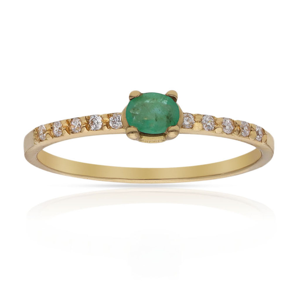 SORTIJA ORO 18KL ESMERALDA FINA + CIRCONITAS