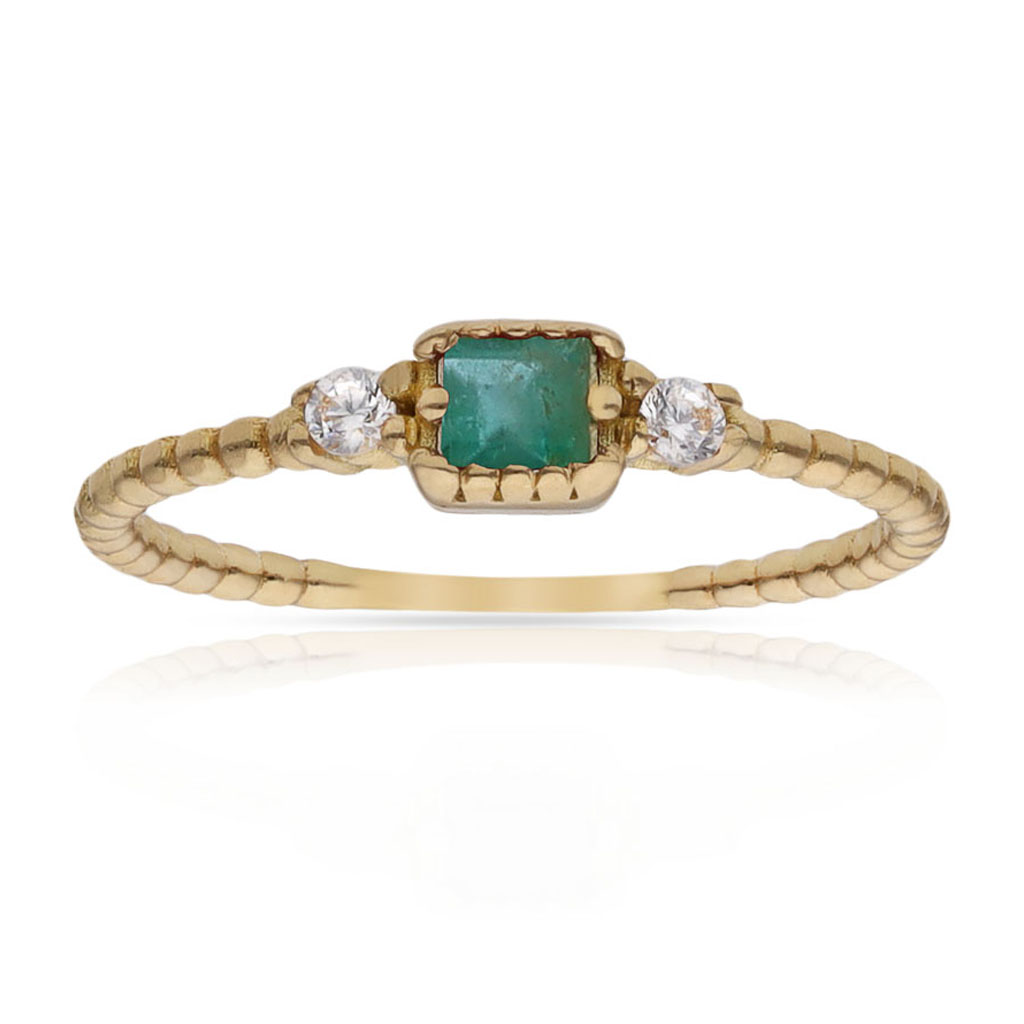 SORTIJA ORO 18KL ESMERALDA FINA + CIRCONITAS