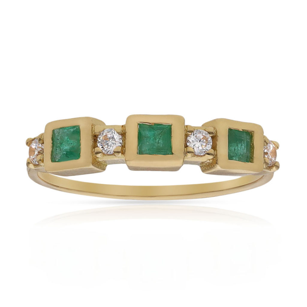 SORTIJA ORO 18KL ESMERALDAS FINAS + CIRCONITAS