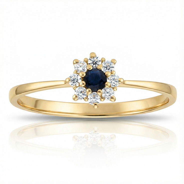 SORTIJA ORO 18KL ROSETON ZAFIRO FINO + CIRCONITAS