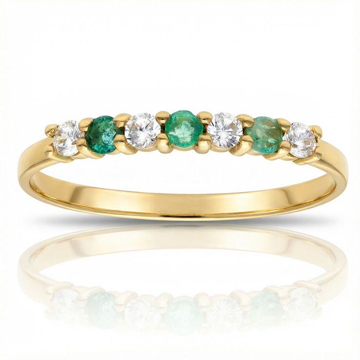 SORTIJA ORO 18KL 3 ESMERALDAS FINAS + CIRCONITAS