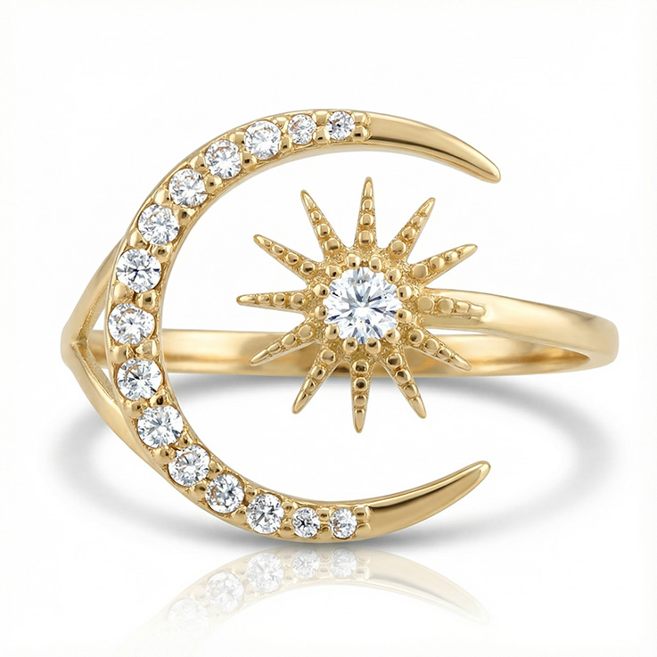SORTIJA ORO 18KL SOL + LUNA CIRCONITAS
