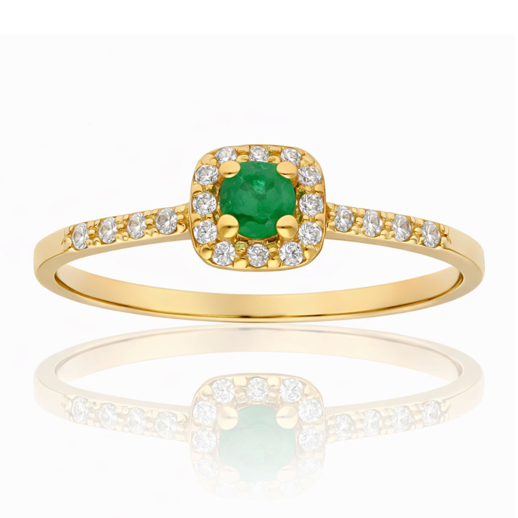 SORTIJA ORO 18KL ESMERALDA FINA + CIRCONITAS