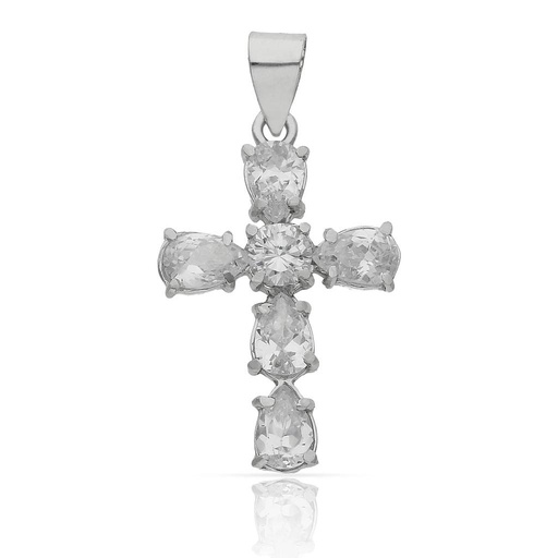 [C130] CRUZ ORO BLANCO 18KL CIRCONITAS