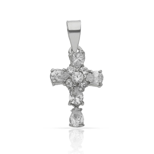 [C139] CRUZ ORO BLANCO 18KL CIRCONITAS