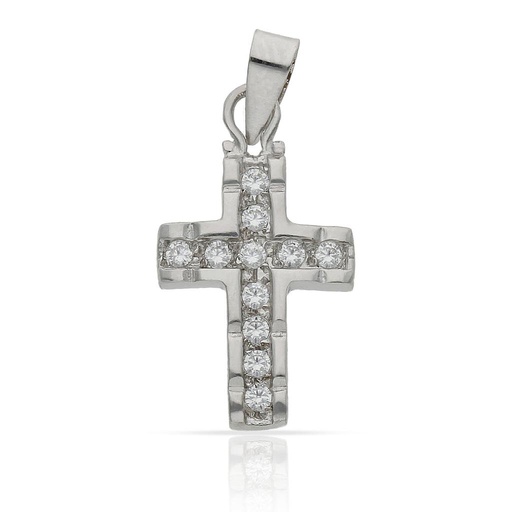 [C142] CRUZ ORO BLANCO 18KL CIRCONITAS