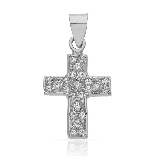 [C198] CRUZ ORO BLANCO 18KL CIRCONITAS