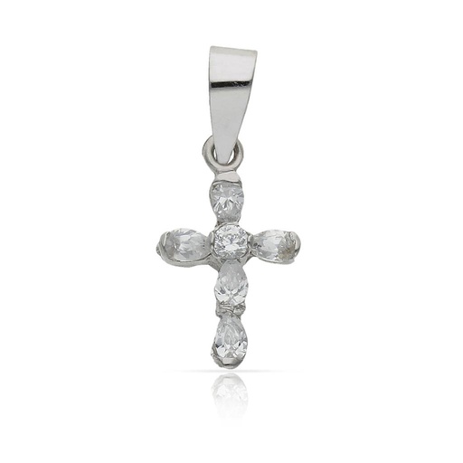[C243] CRUZ ORO BLANCO 18KL CIRCONITAS -  9x15MM