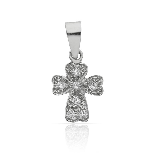 [C246] CRUZ ORO BLANCO 18KL CIRCONITAS - 10x15MM