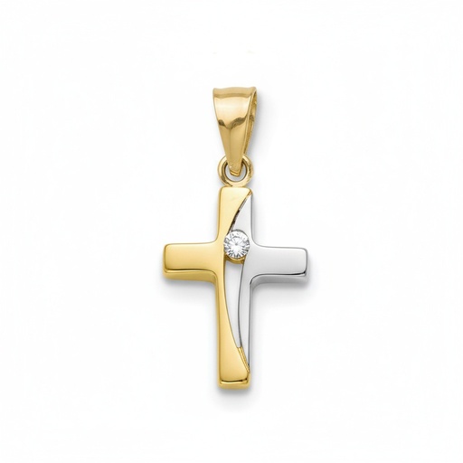 [C424] CRUZ ORO 18KL BICOLOR - 11X17MM