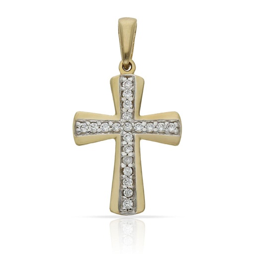 [C433] CRUZ ORO 18KL BICOLOR CIRCONITAS - 14x21MM