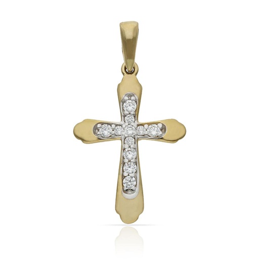 [C436] CRUZ ORO 18KL BICOLOR CIRCONITAS - 14x21MM