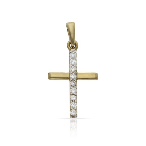 [C439] CRUZ ORO 18KL BICOLOR CIRCONITAS - 11x18MM
