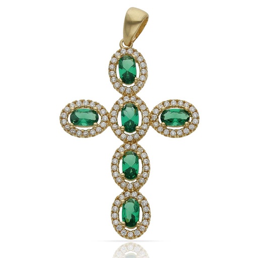 [C473] CRUZ ORO 18KL CIRCONITAS VERDES - 24x36MM