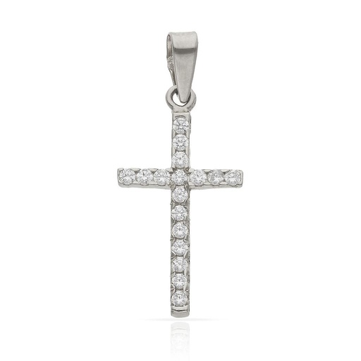 [C478] CRUZ ORO BLANCO 18KL CIRCONITAS - 12x22MM
