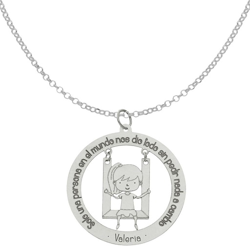 [G1016] GARGANTILLA ORO BLANCO 18KL FRASE+NIÑA - 28MM