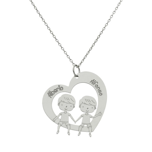 [G1020] GARGANTILLA ORO BLANCO 18KL CORAZON + NIÑOS
