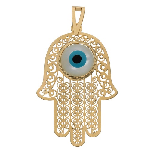 [G486] COLGANTE ORO 18KL MANO DE FATIMA + OJO TURCO