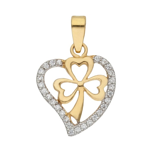 [G500] COLGANTE ORO 18KL CORAZON Y TREBOL