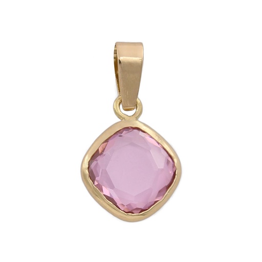 [G565] COLGANTE ORO 18KL CUADRADO PIEDRA ROSA
