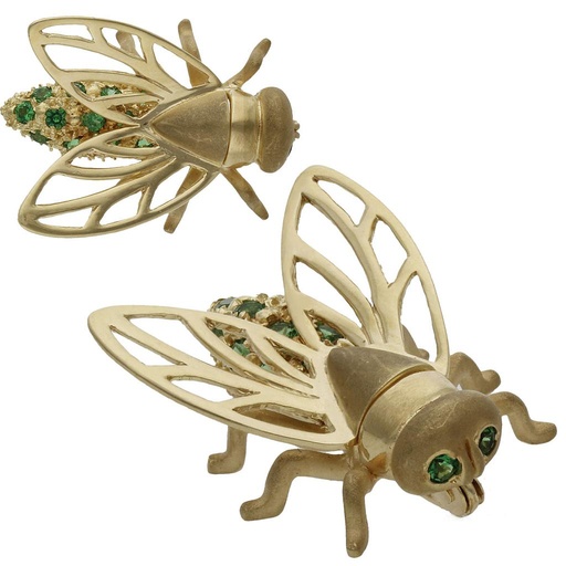 [G5687] BROCHE ORO 18KL MOSCA CRISOPAL VERDE