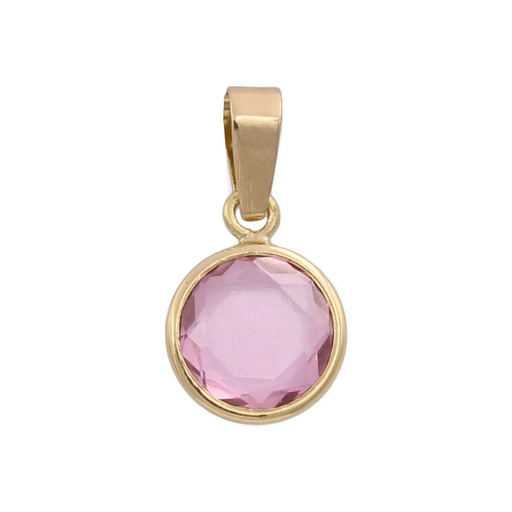 [G570] COLGANTE ORO 18KL REDONDO PIEDRA ROSA