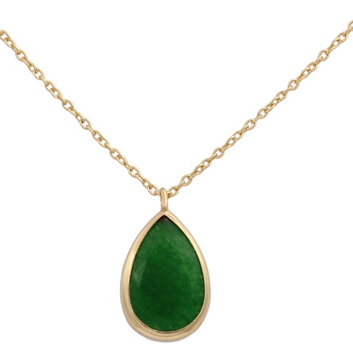 [G641] GARGANTILLA ORO 18KL LAGRIMA COLOR JADE