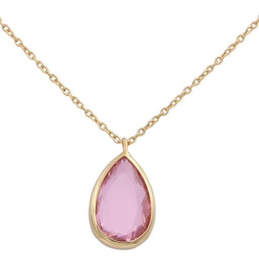 [G644] GARGANTILLA ORO 18KL LAGRIMA PIEDRA ROSA