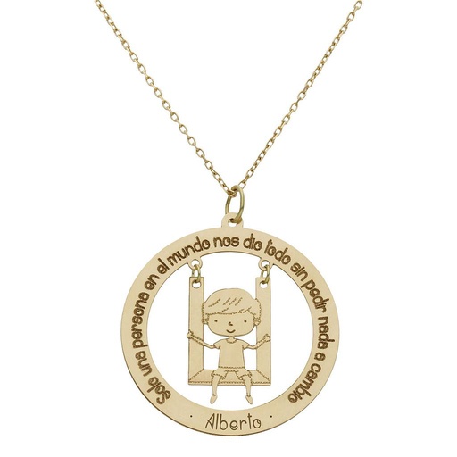 [G989] GARGANTILLA ORO 18KL FRASE + NIÑO - 28MM