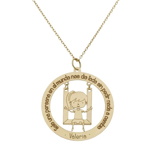 [G990] GARGANTILLA ORO 18KL FRASE + NIÑA - 28MM