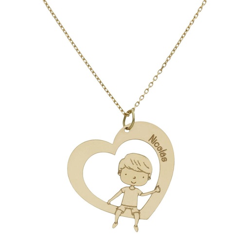 [G996] GARGANTILLA ORO 18KL CORAZON + NIÑO