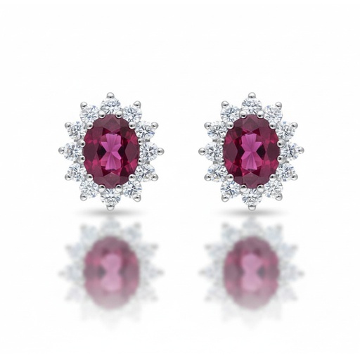 [LCR667BP] PENDIENTES ORO BLANCO 18KL DIAMANTES + RUBÍES FINOS